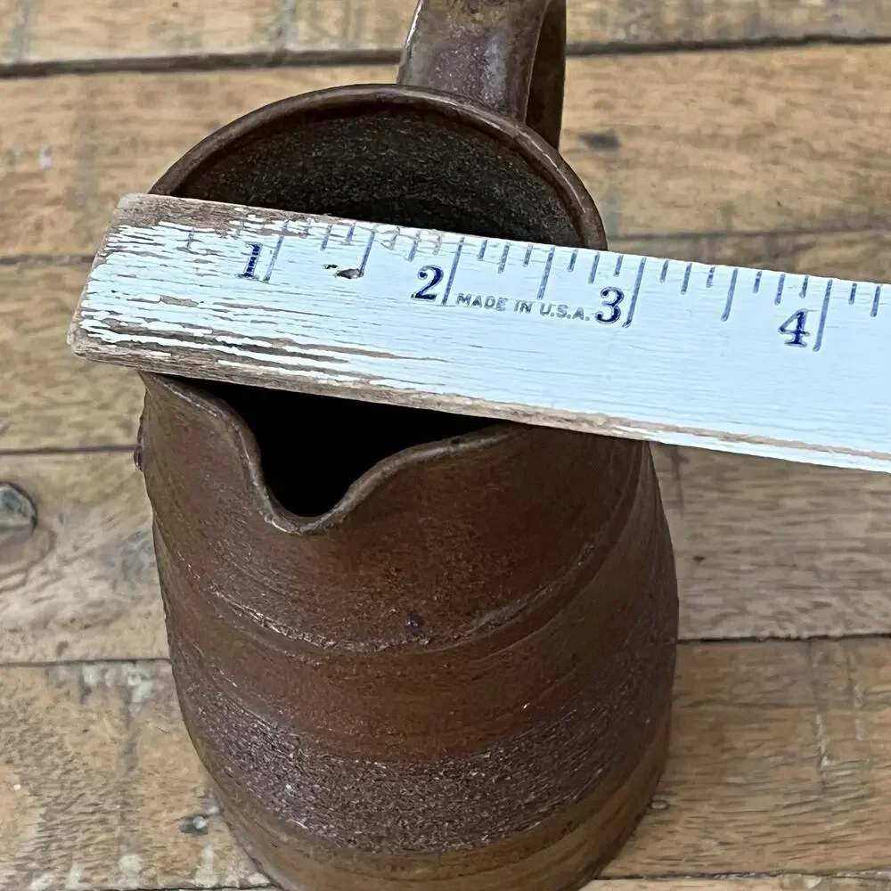 Vintage Ceramic Pitcher Stoneware 6.5 in Ridged Handmade Pour Spout